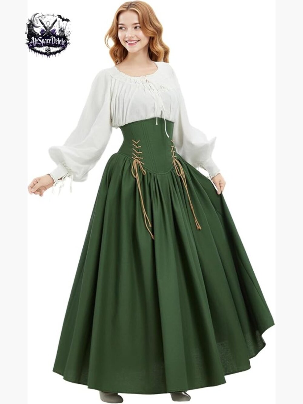 Linen Blend Maxi Skirt High Waist Medieval Renaissance Costume